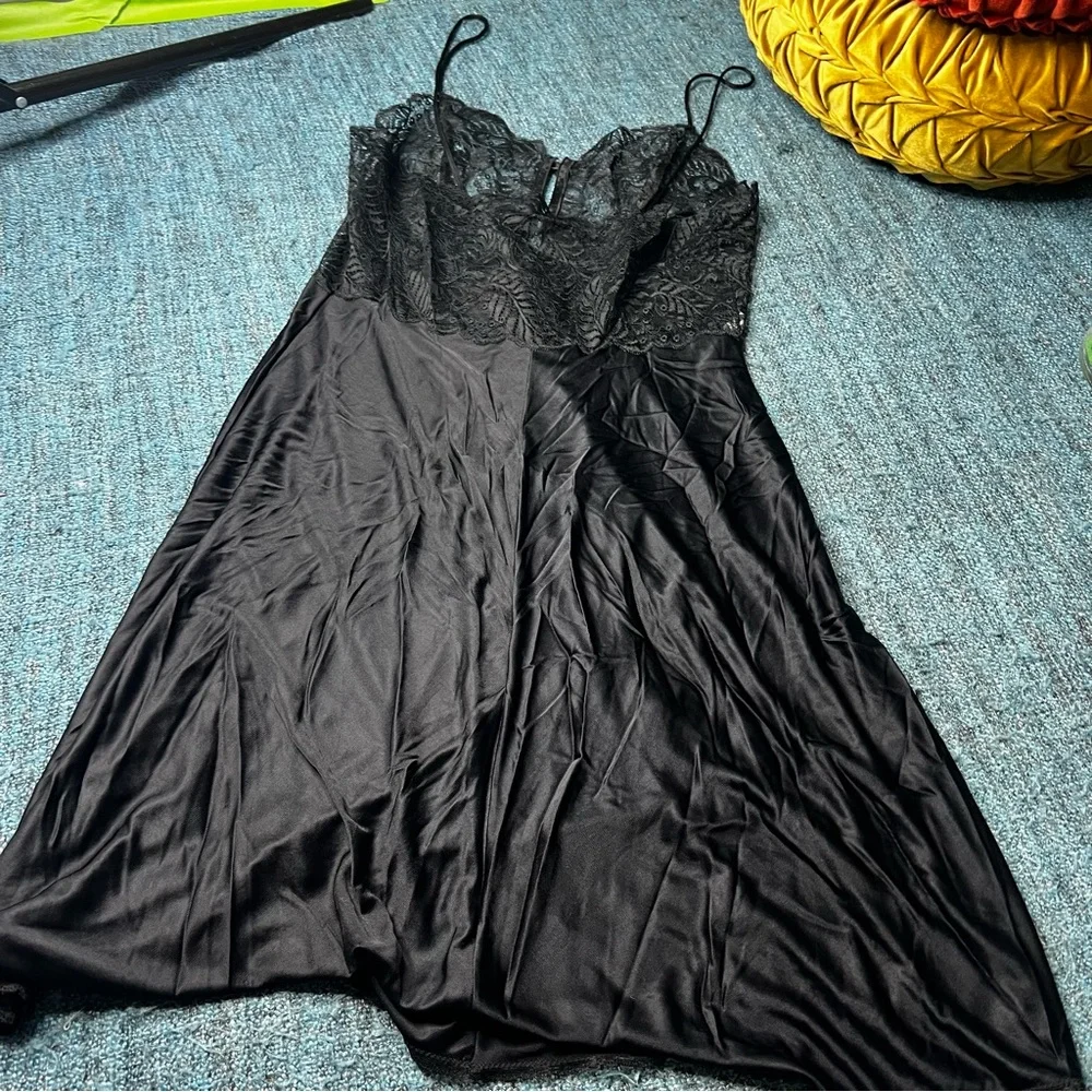 Vintage imec Italy Lace Satin Nightgown Slip Dress in Black Women's USA 38